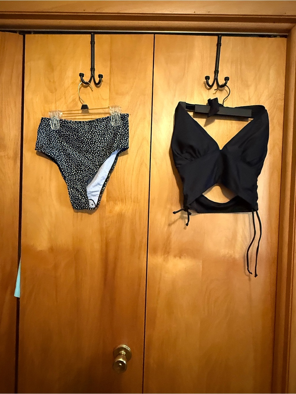 Black Twist-Front Women’s Swim Top with Black & White High-Waist Bottom